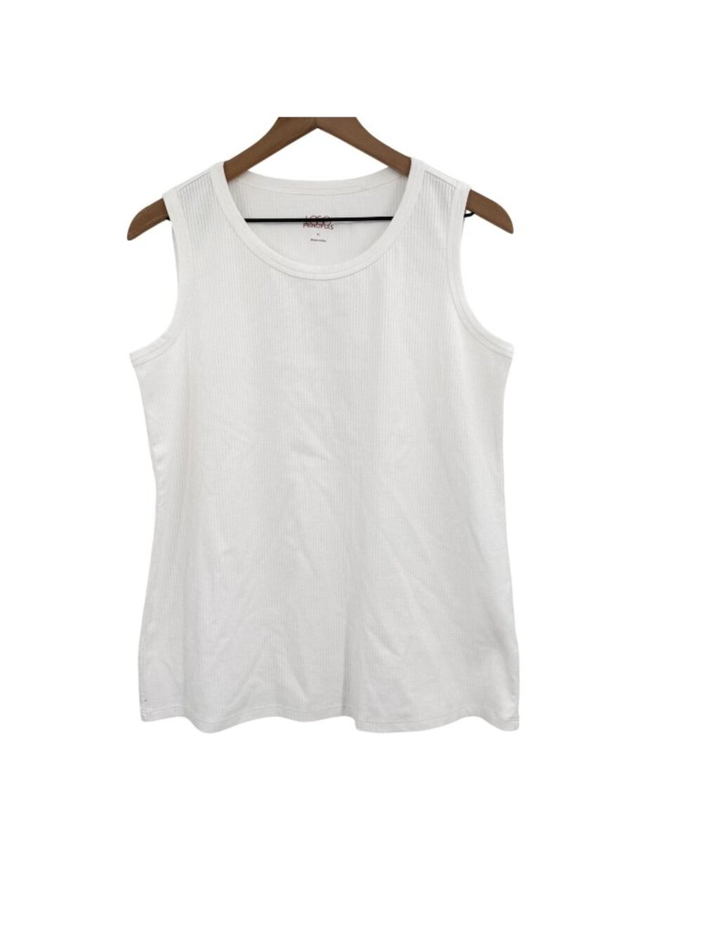 LOGO Principles Tank Top Women’s Medium White Ribbed